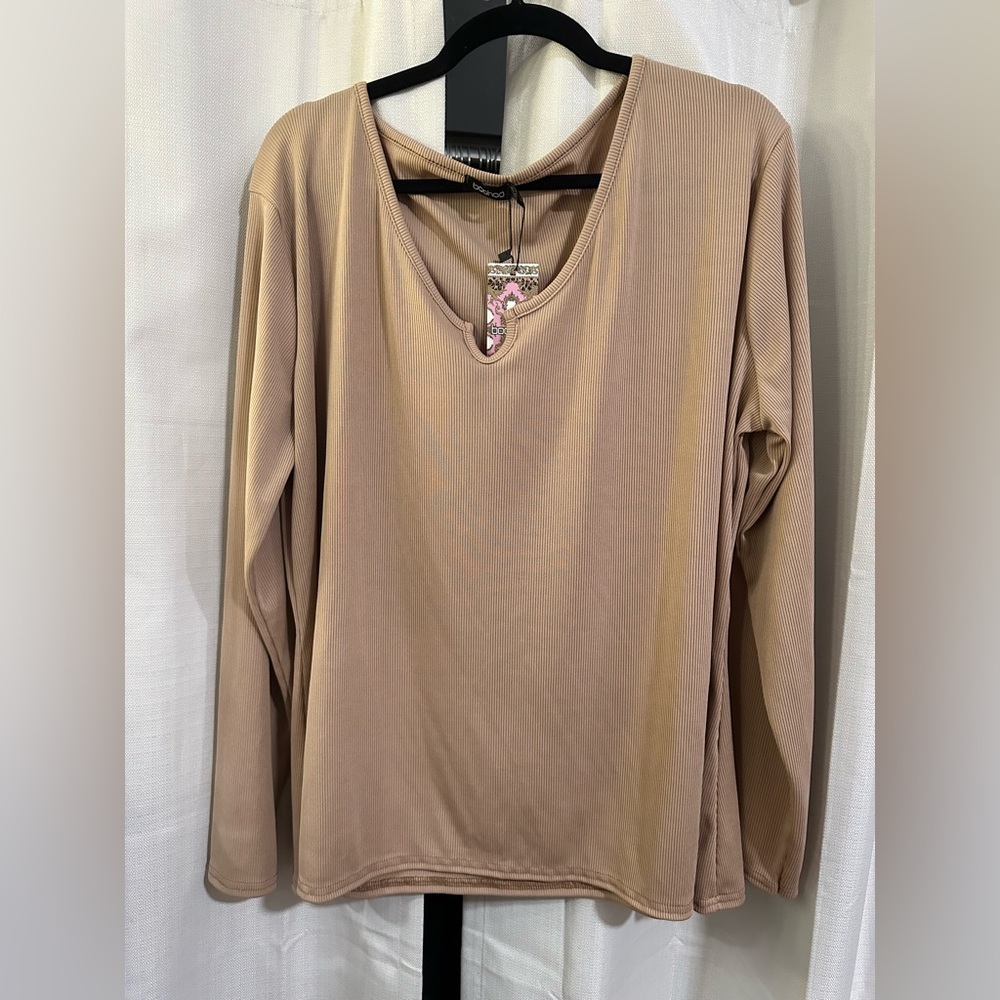 Plus size rib tan long sleeve